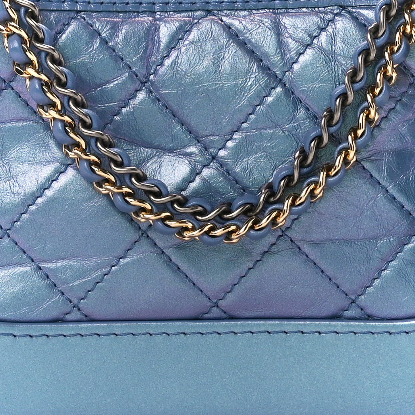 Iridescent Aged Calfskin Quilted Small Gabrielle Hobo Blue
