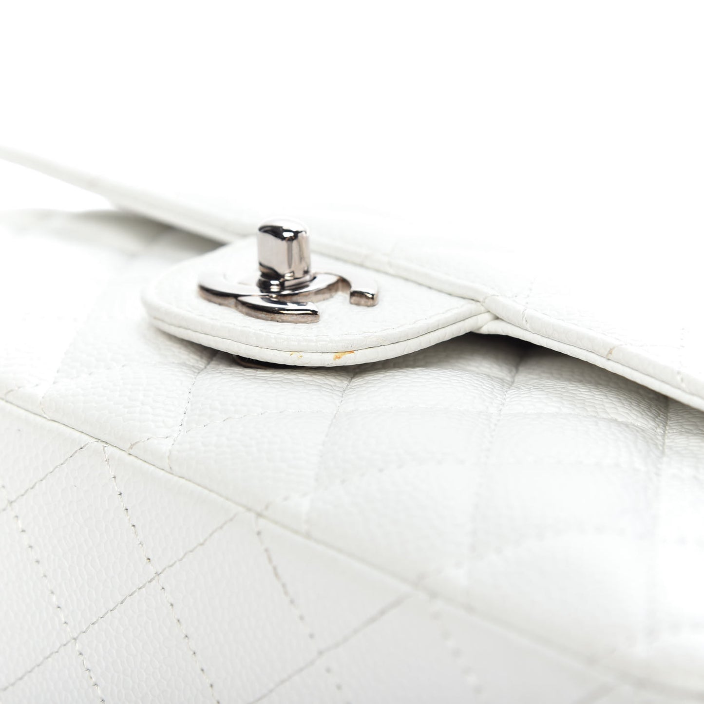 Caviar Quilted Medium Double Flap White