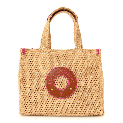 Louis Vuitton Raffia Calfskin Forte Del Marmi OnTheGo MM Natural Fuchsia 1 of 13