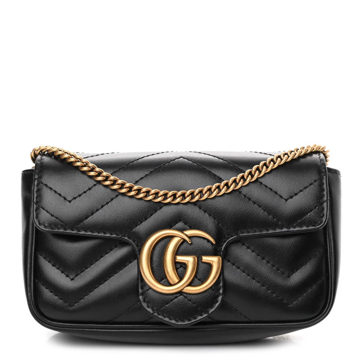 Calfskin Matelasse Super Mini GG Marmont Shoulder Bag Black
