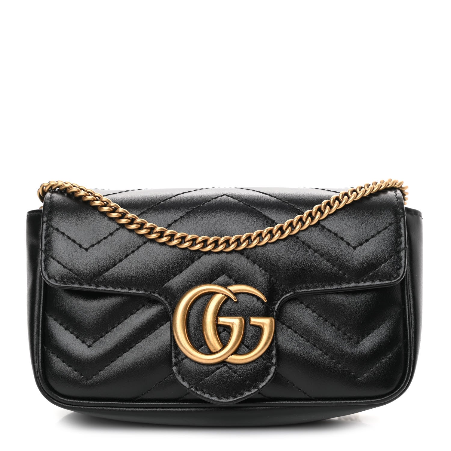 Gucci Calfskin Matelasse Super Mini GG Marmont Shoulder Bag Black 1 of 10