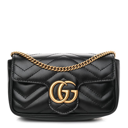 Gucci Calfskin Matelasse Super Mini GG Marmont Shoulder Bag Black 1 of 10