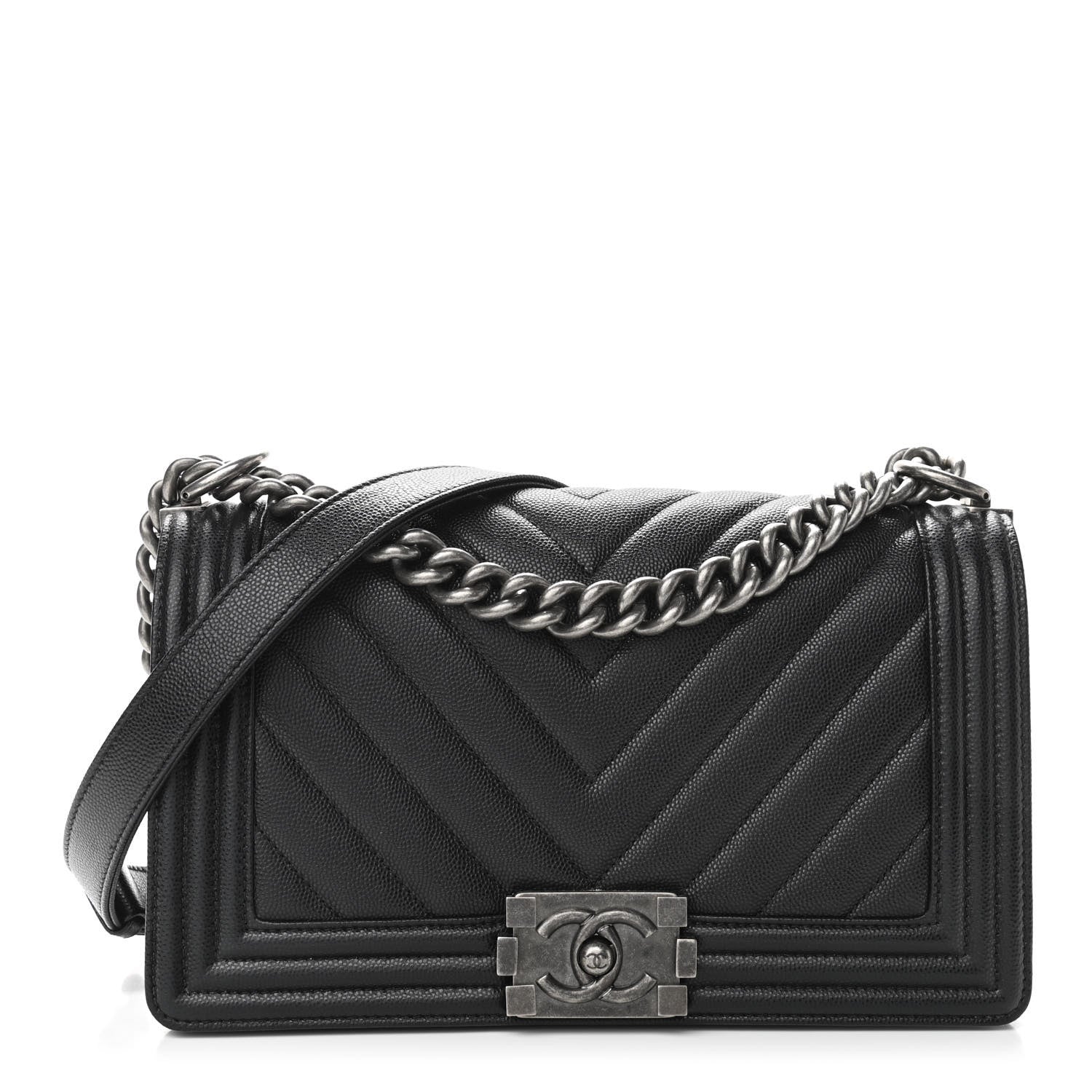 Chanel Caviar Chevron Quilted Medium Boy Flap Black 1 of 10