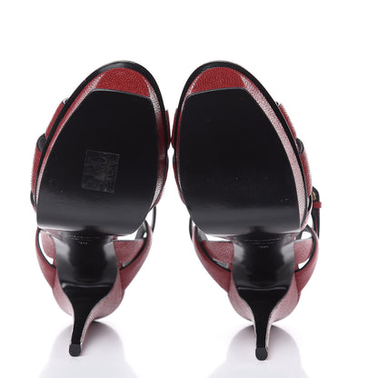 Saint Laurent Textured Calfskin Tribute 105 Platform Sandals 39 Deep Red 6 of 10