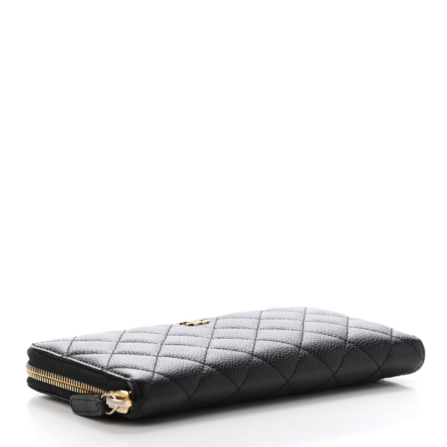 Caviar Quilted Large Gusset Zip Around Wallet Black