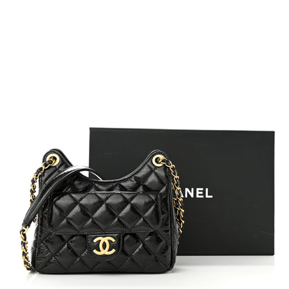 Chanel Shiny Crumpled Calfskin Quilted Small Wavy CC Hobo Black 12 of 12