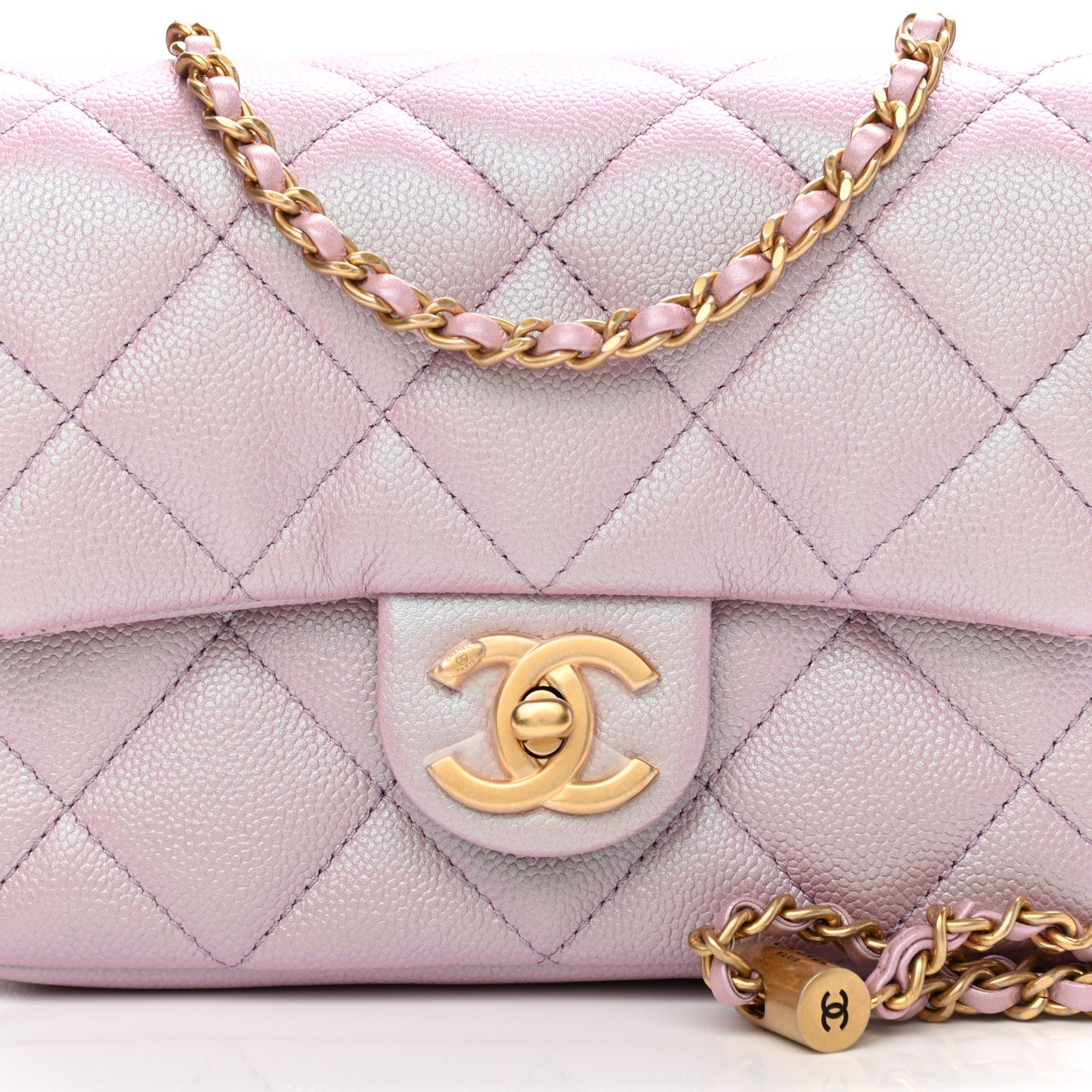 Iridescent Caviar Quilted Mini My Perfect Flap Pink