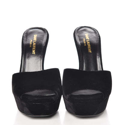Saint Laurent Velvet Debbie Platform Slide Sandals 38 Black 2 of 13
