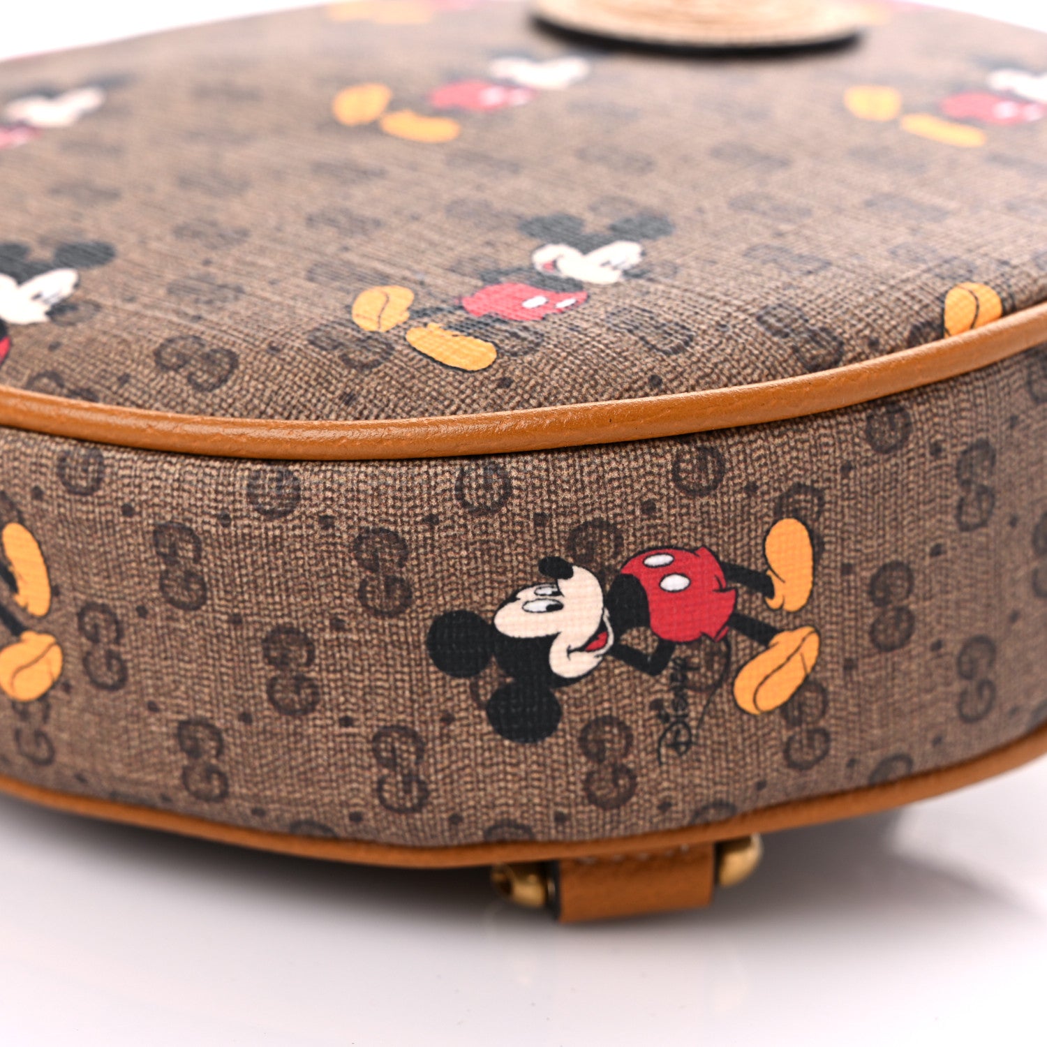Gucci X DISNEY Mini Vintage GG Supreme Monogram Mickey Mouse Round Backpack Beige Vintage Sun Oil 9 of 10