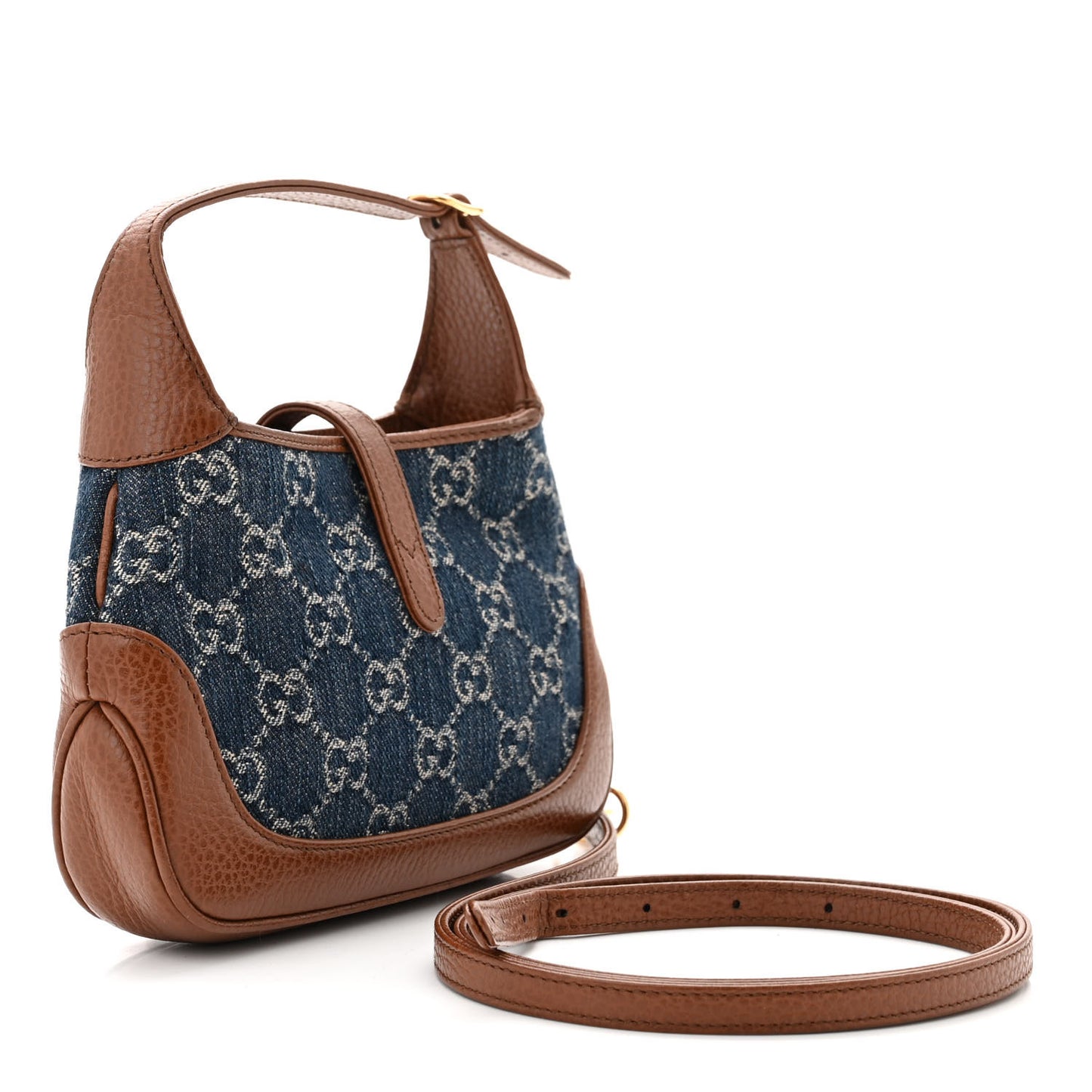 New Denim GG Monogram Calfskin Mini Jackie 1961 Hobo Blue Tea Cuir