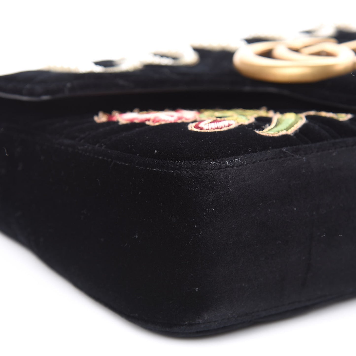 Velvet Matelasse Loved Embroidered Medium GG Marmont Shoulder Bag Black