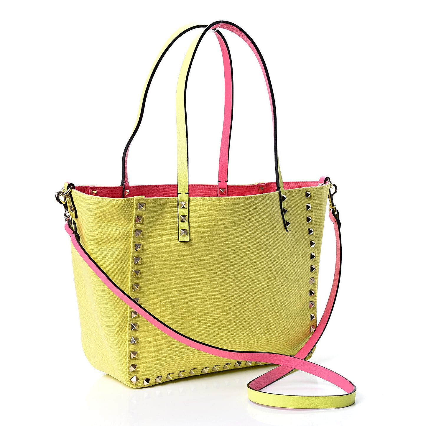 Canvas Small Rockstud Reversible Tote Pink Yellow