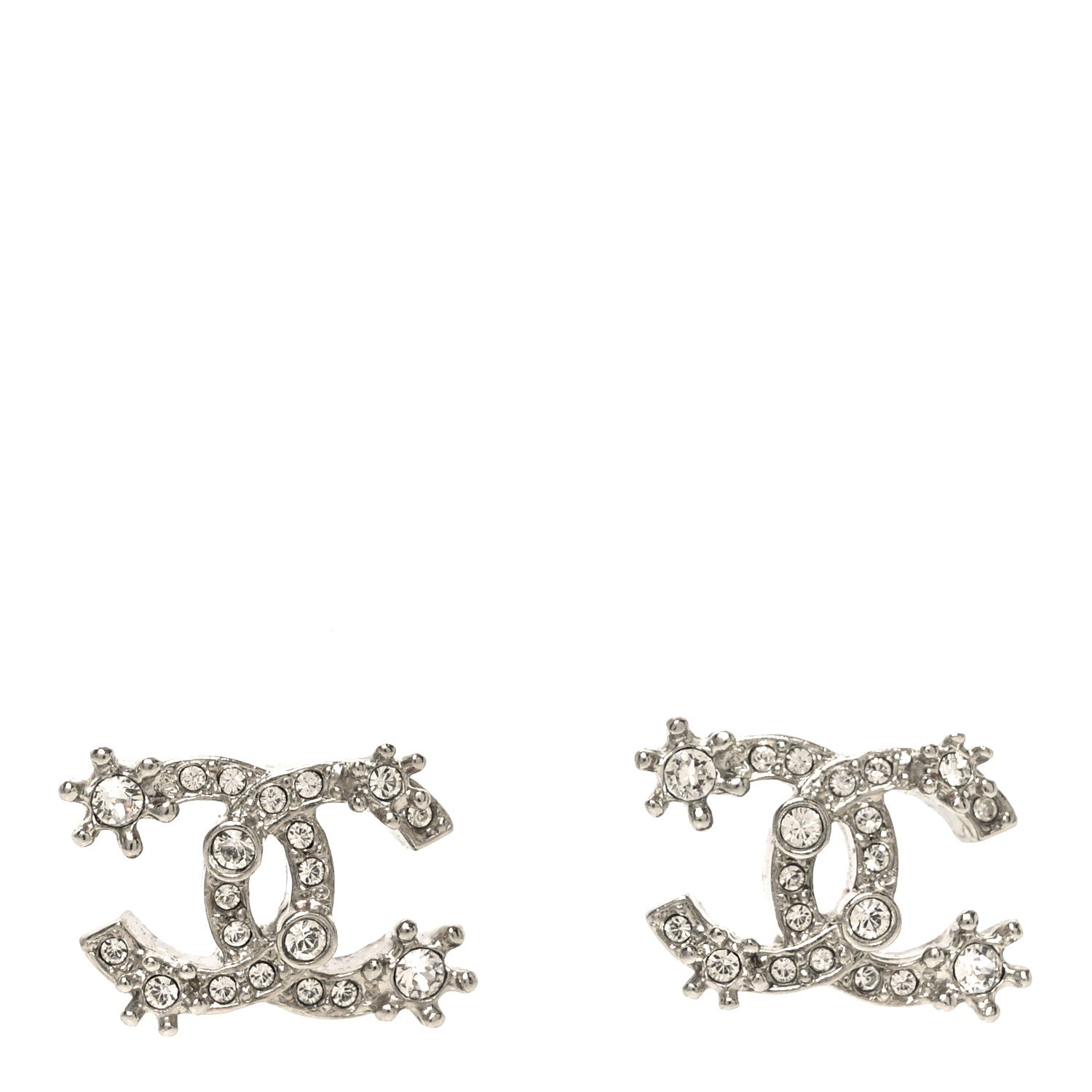Chanel Crystal Snowflake CC Earrings Silver 1 of 4