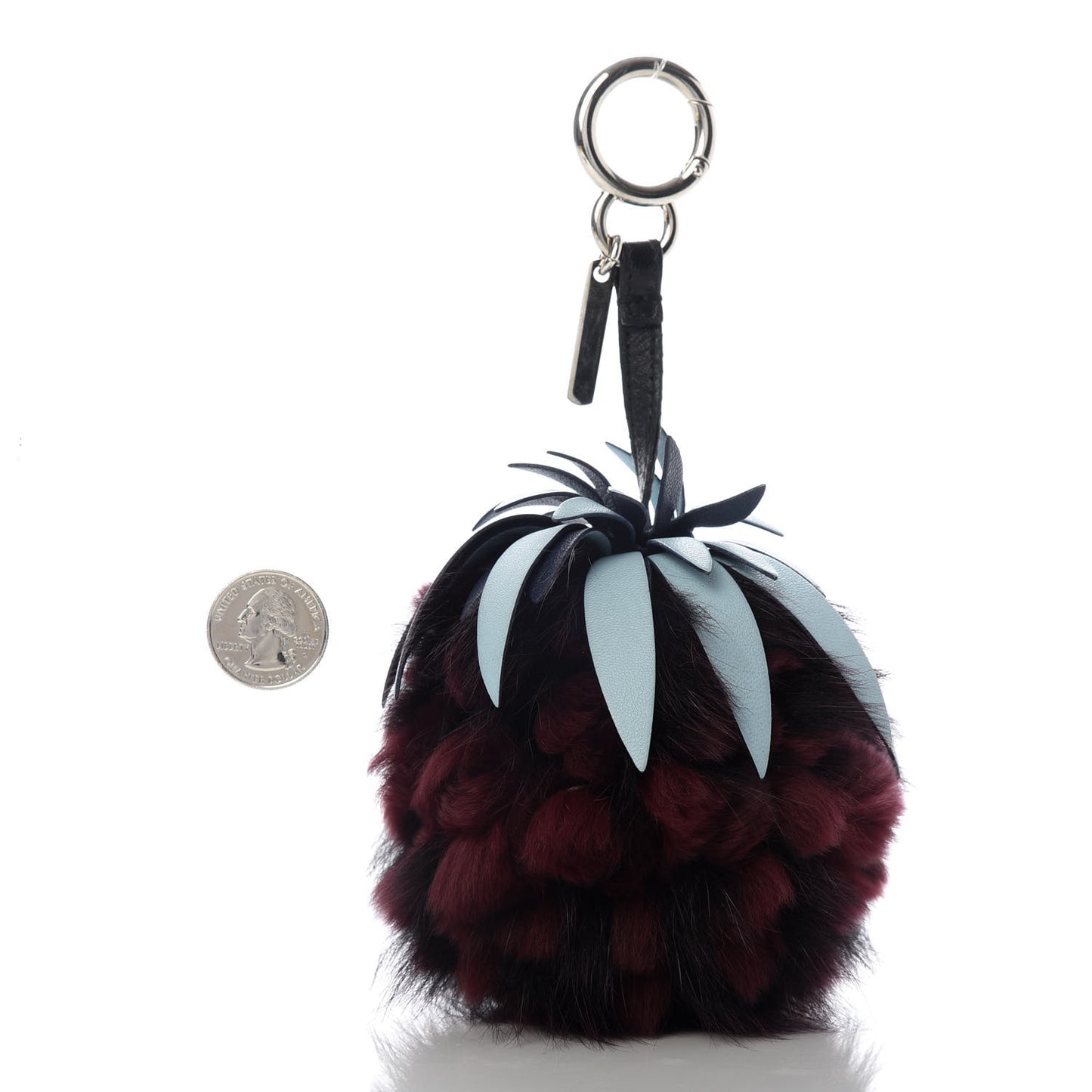 Fox Rabbit Fur Nappa Pineapple Bag Charm Bordeaux Turchese Pallido Multicolor