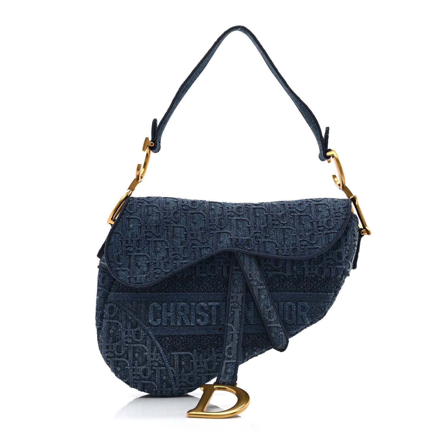 Christian Dior Oblique Embroidered Saddle Bag Denim Blue 1 of 10