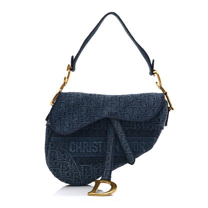 Christian Dior Oblique Embroidered Saddle Bag Denim Blue 1 of 10