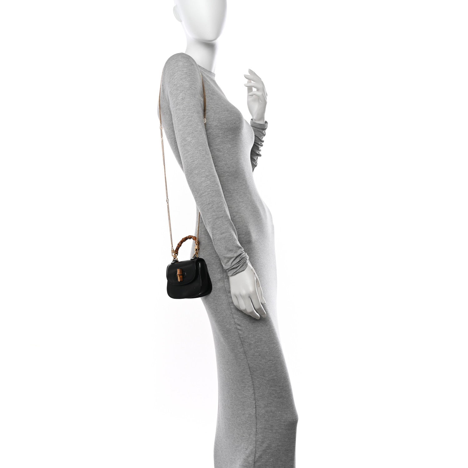 Gucci Boarded Dyana Lux Nano Bamboo 1947 Top Handle Chain Bag Black 2 of 10