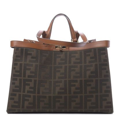 Fendi Canvas Vitello King FF Embroidered Medium Peekaboo X-Tote Amazzonia Cuoio 1 of 12