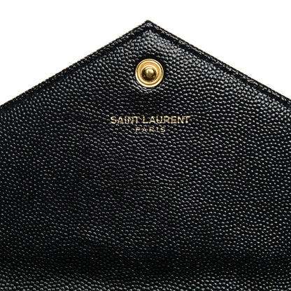 Saint Laurent Grain De Poudre Matelasse Chevron Monogram Envelope Chain Wallet Black 6 of 7
