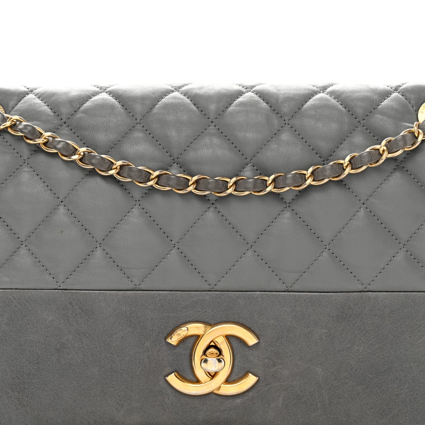 Calfskin Quilted Jumbo Soft Elegance Flap Grey