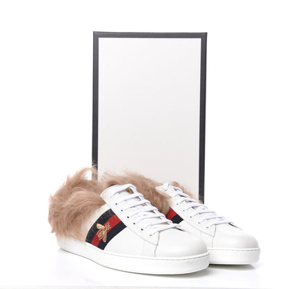 Gucci Calfskin Wool Web Bee Embroidered Mens Ace Sneakers 12.5 White 9 of 9