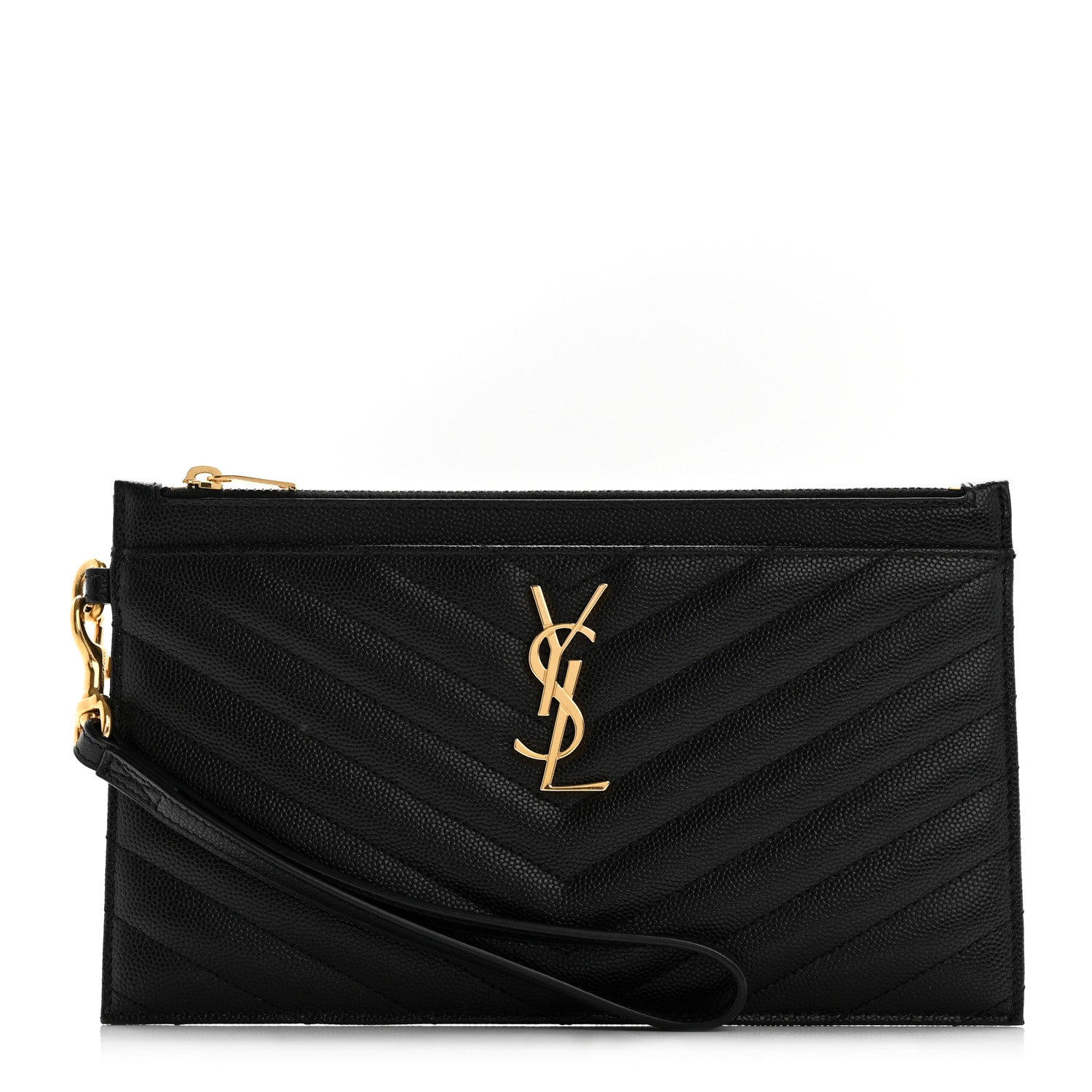 Saint Laurent Grain De Poudre Chevron Monogram Large Bill Pouch Black 1 of 11