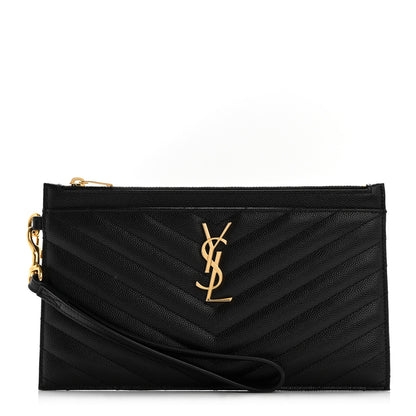 Saint Laurent Grain De Poudre Chevron Monogram Large Bill Pouch Black 1 of 11