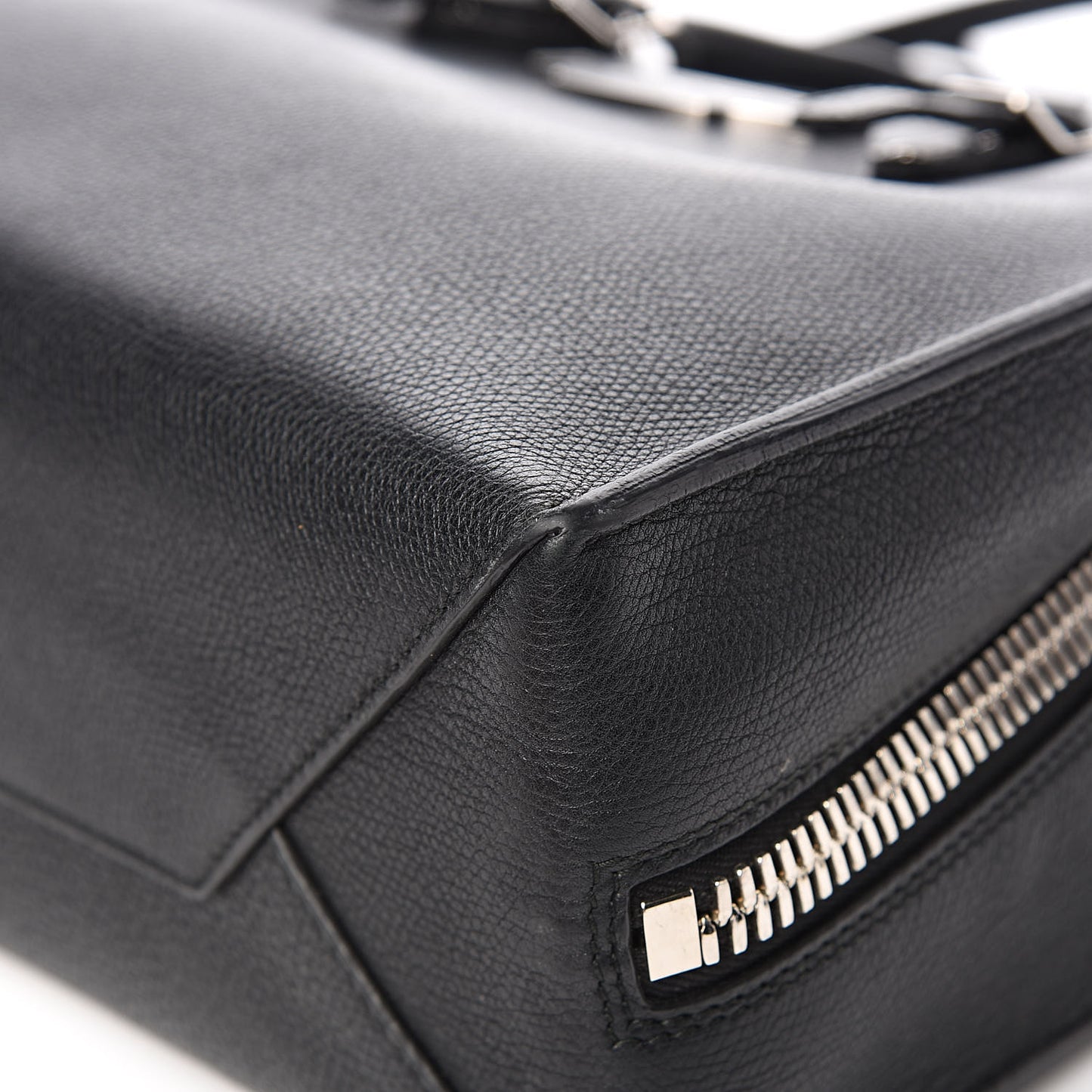 Grained Calfskin Plate Hardware Papier A6 Zip Around Tote Black