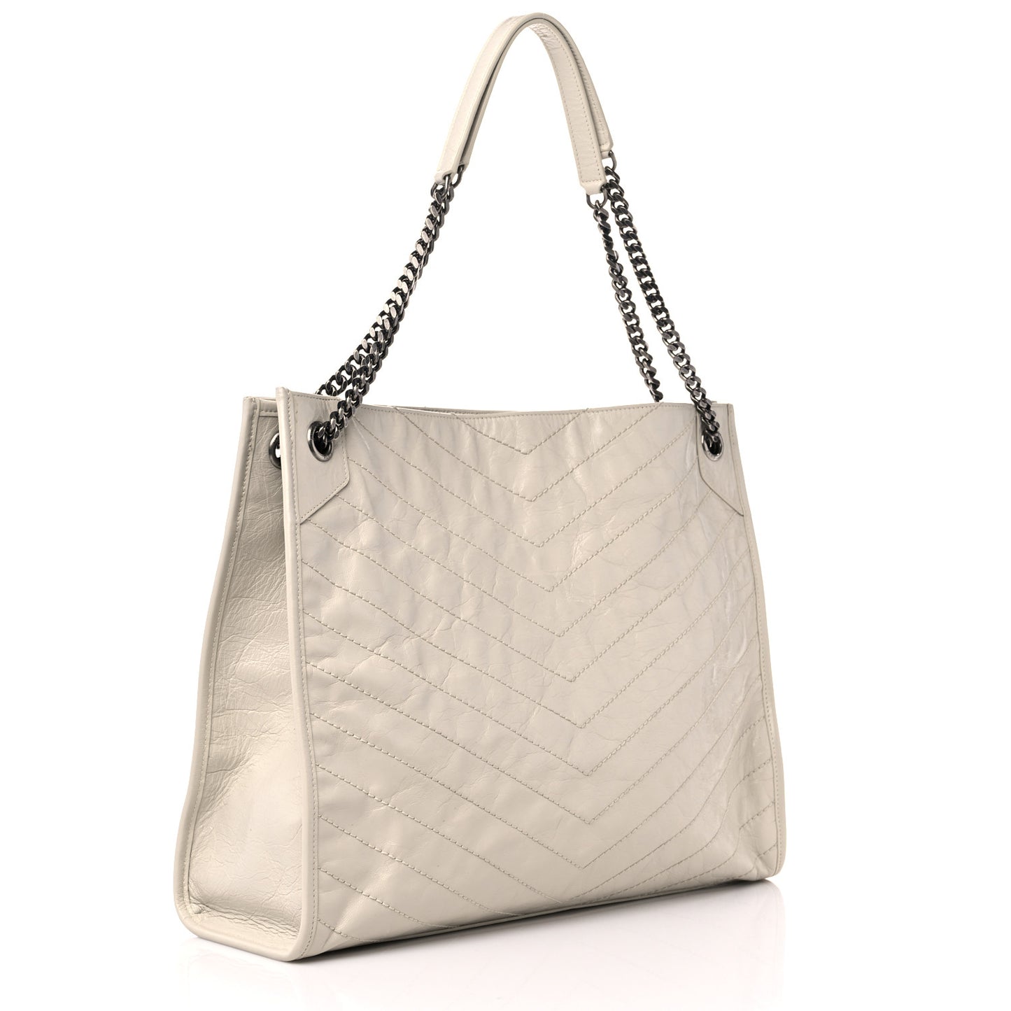 Crinkled Calfskin Matelasse Monogram Large Niki Shopper Tote Cream Soft