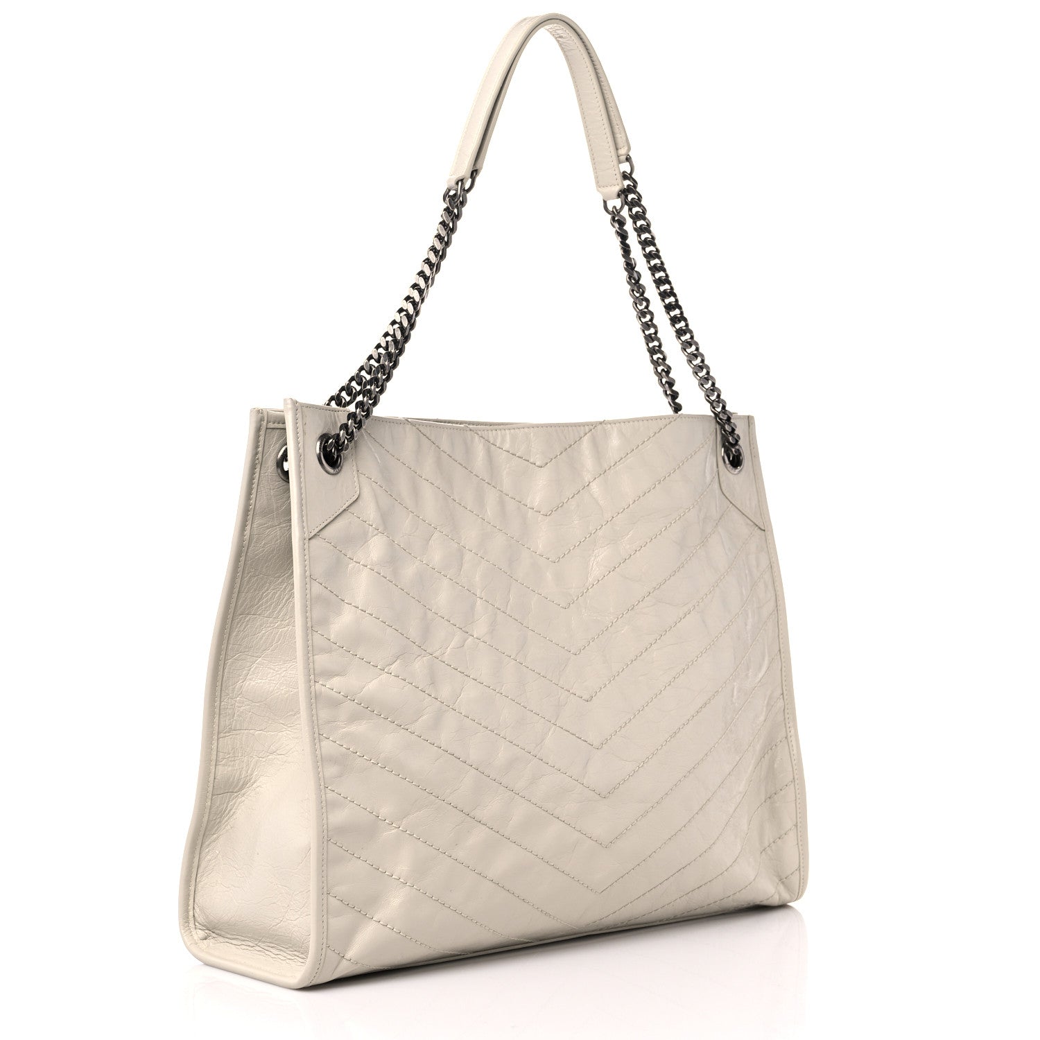 Saint Laurent Crinkled Calfskin Matelasse Monogram Large Niki Shopper Tote Cream Soft 3 of 17