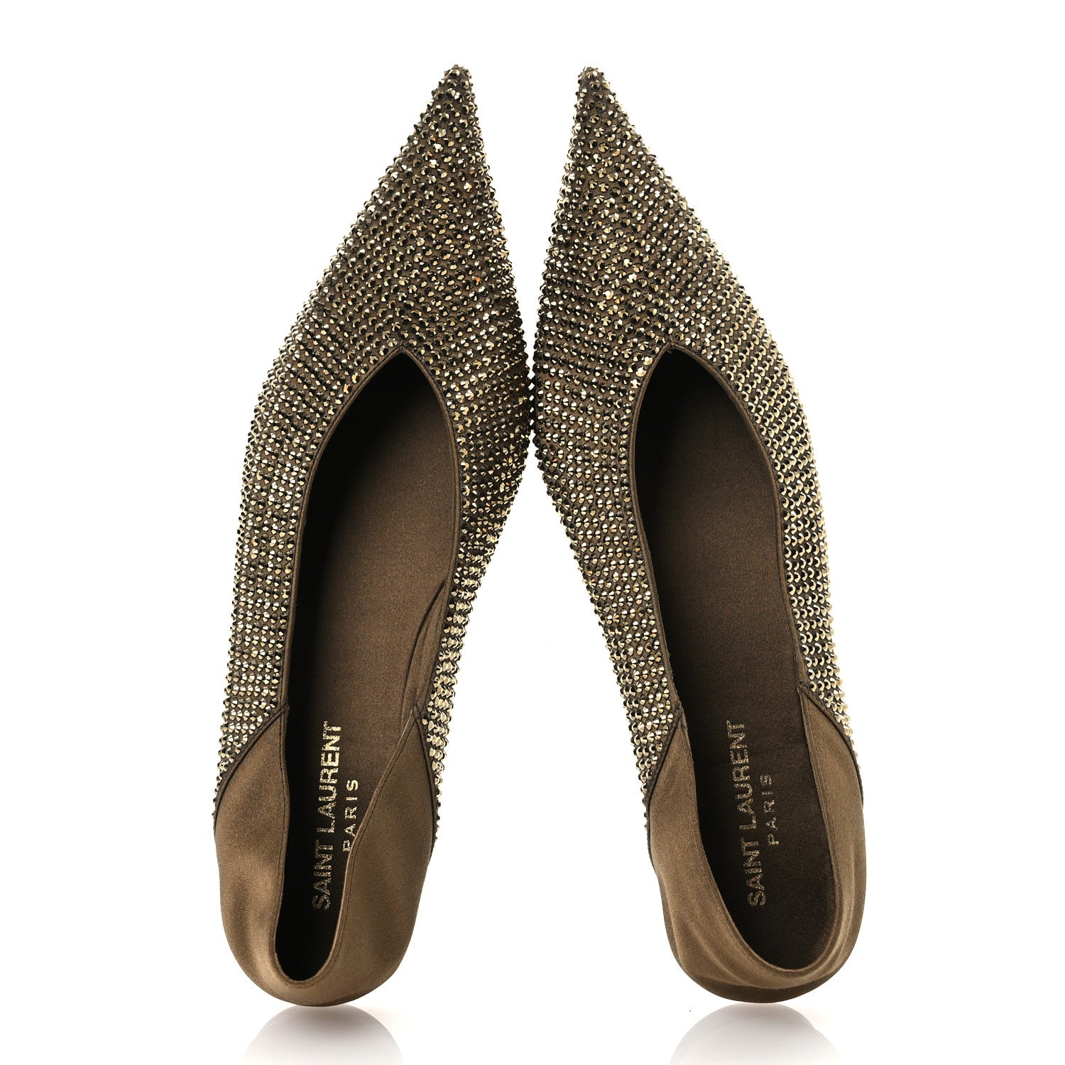 Saint Laurent Raso Seta Crystal Embellished Carolyn Mules 37 Kaki Starlight 37 Gold 2 of 11