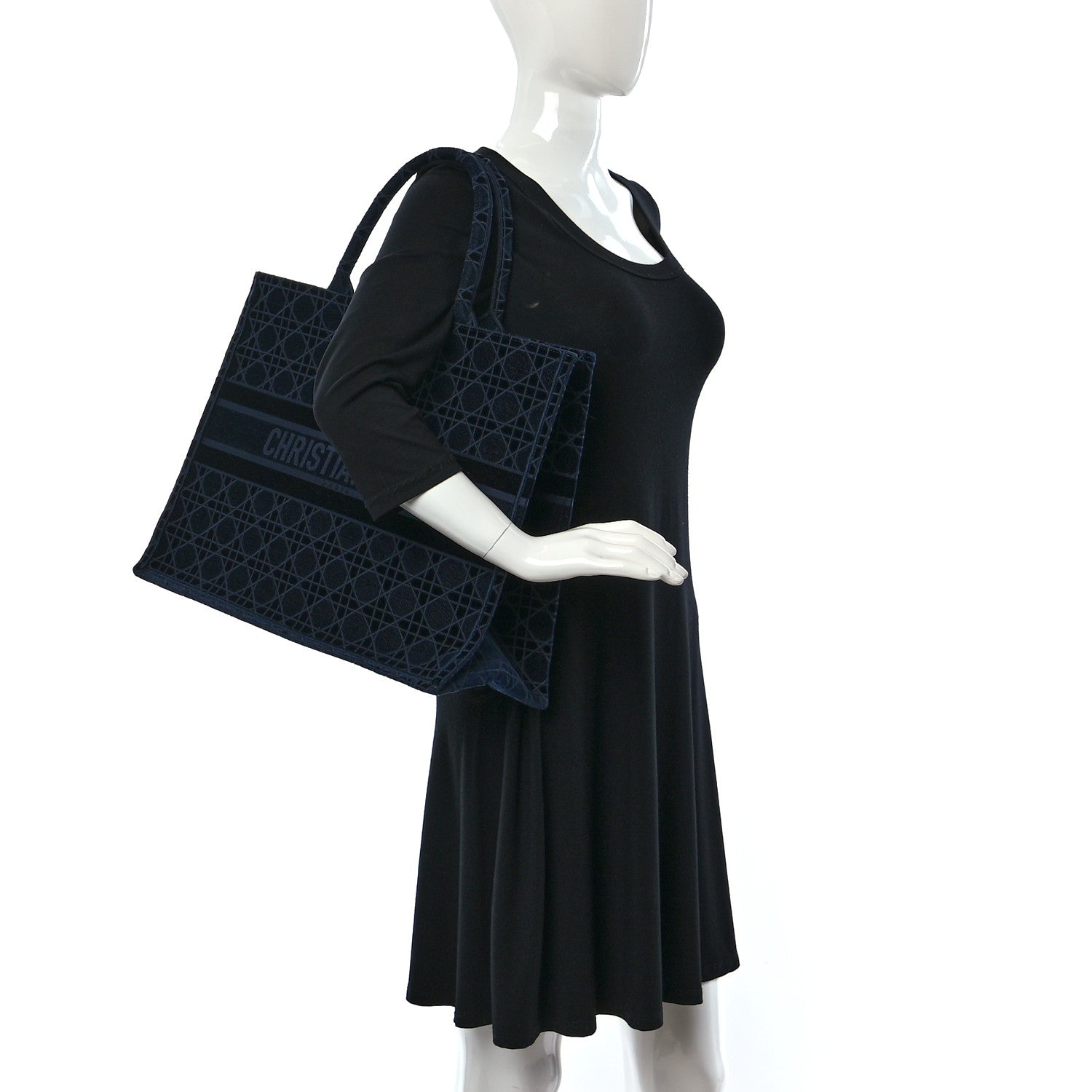 Christian Dior Velvet Cannage Large Book Tote Navy Blue 3 of 10