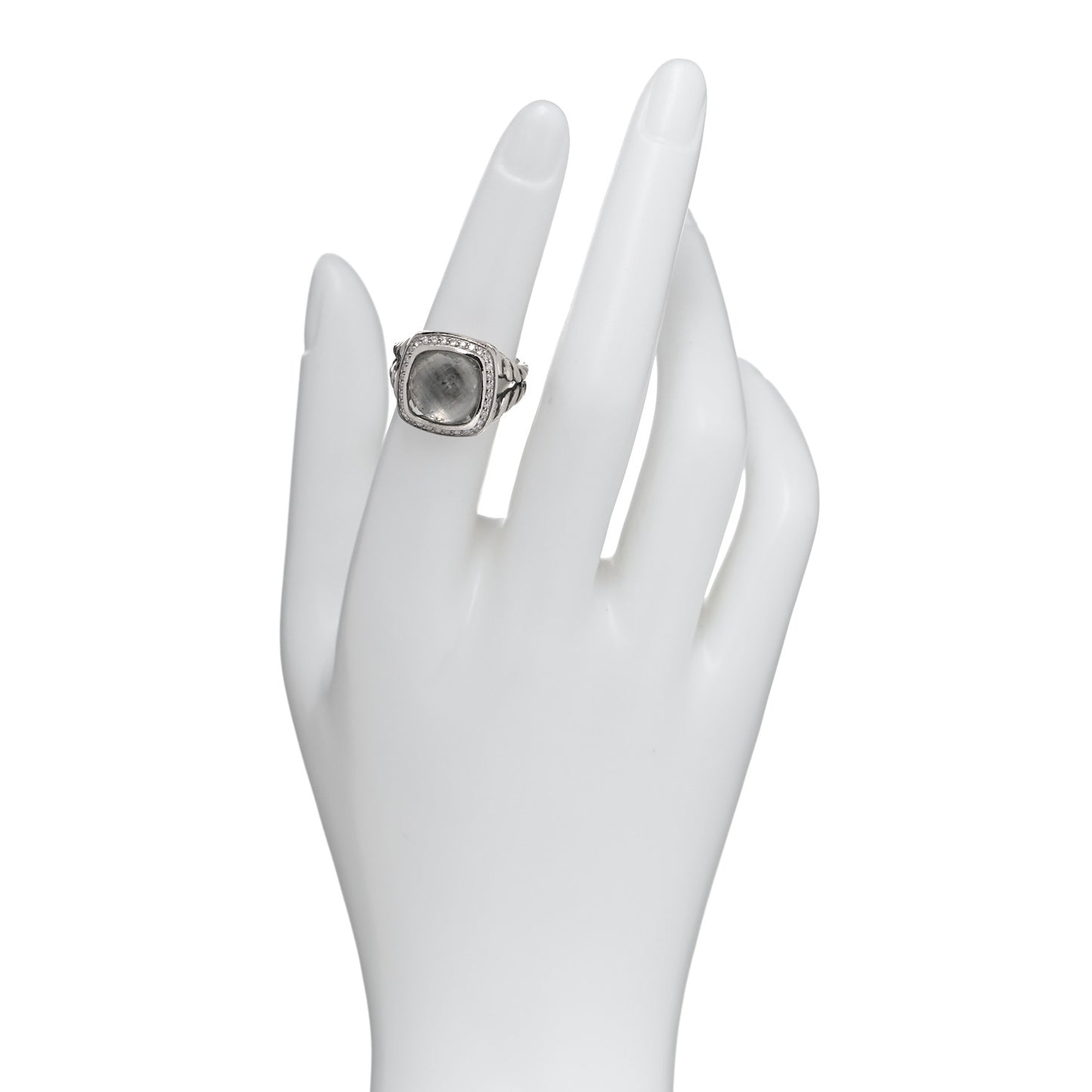 Sterling Silver Diamond Prasiolite 11mm Albion Ring 50 5.5