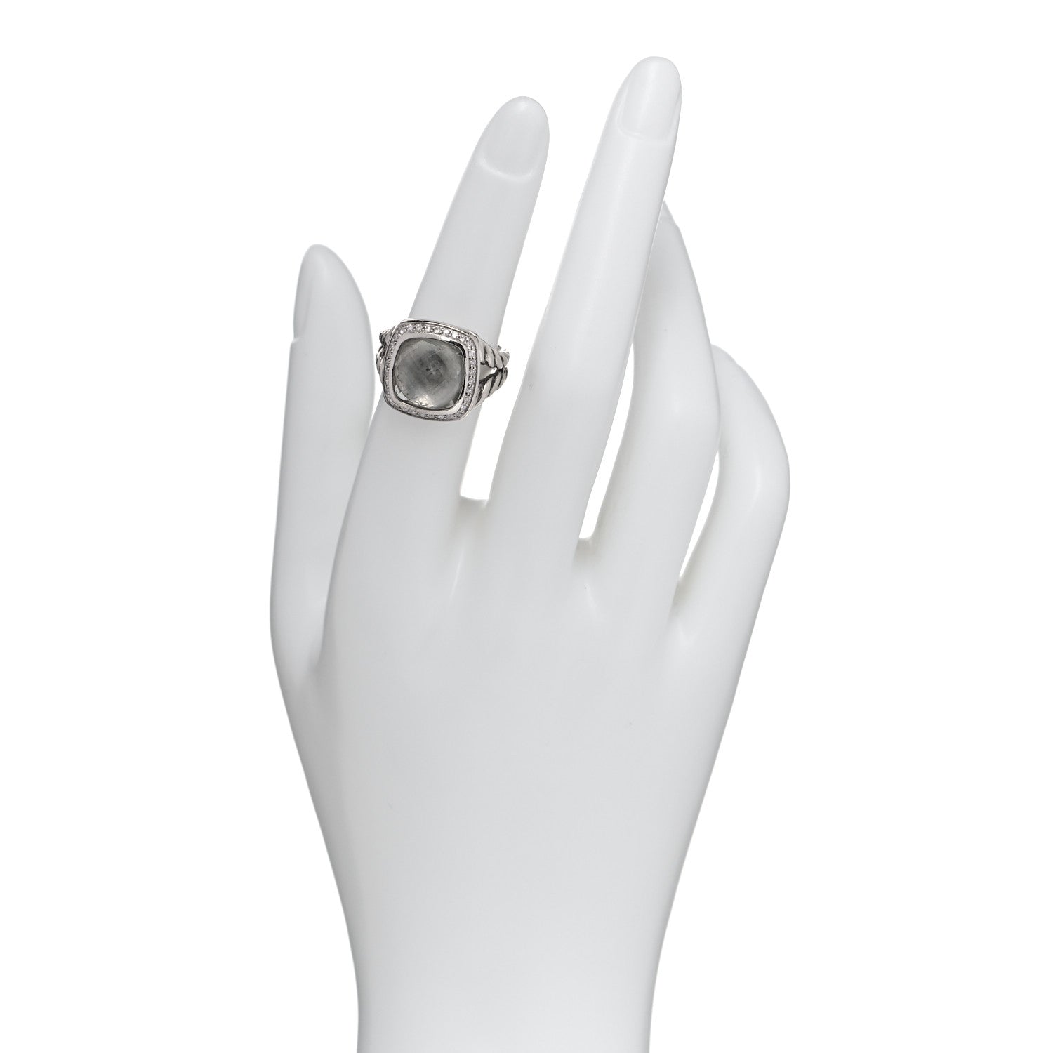 David Yurman Sterling Silver Diamond Prasiolite 11mm Albion Ring 50 5.5 2 of 5
