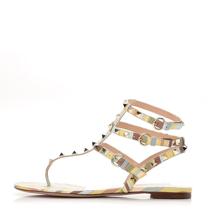 Valentino Garavani Calfskin Native Couture 1975 Rockstud Ankle Wrap Flat Thong Sandals 39.5 Multicolor 1 of 9