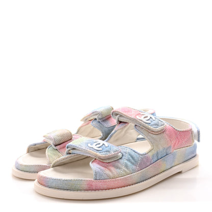 Chanel Printed Fabric Quilted Dad Sandals 40.5 Green Pink Blue 4 of 8