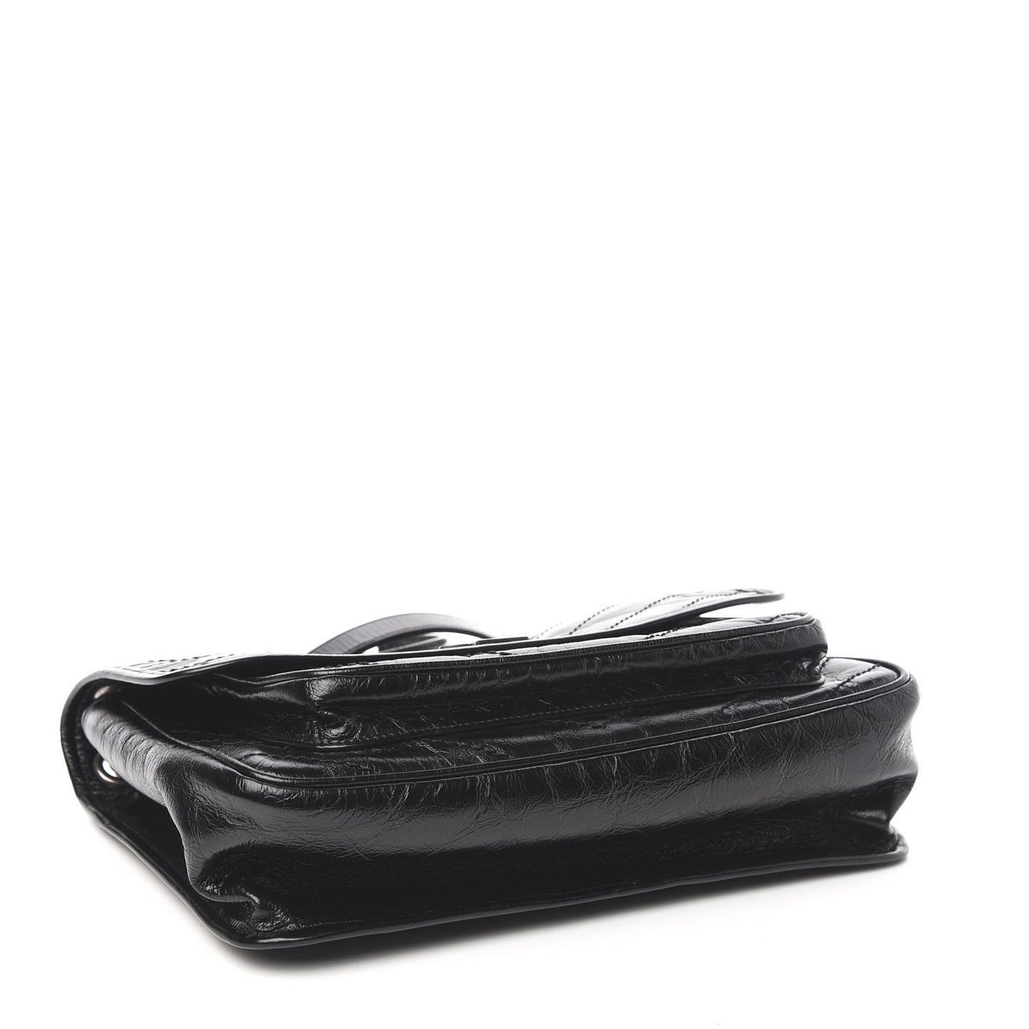 Crinkled Calfskin Matelasse Monogram Medium Niki Chain Satchel Black