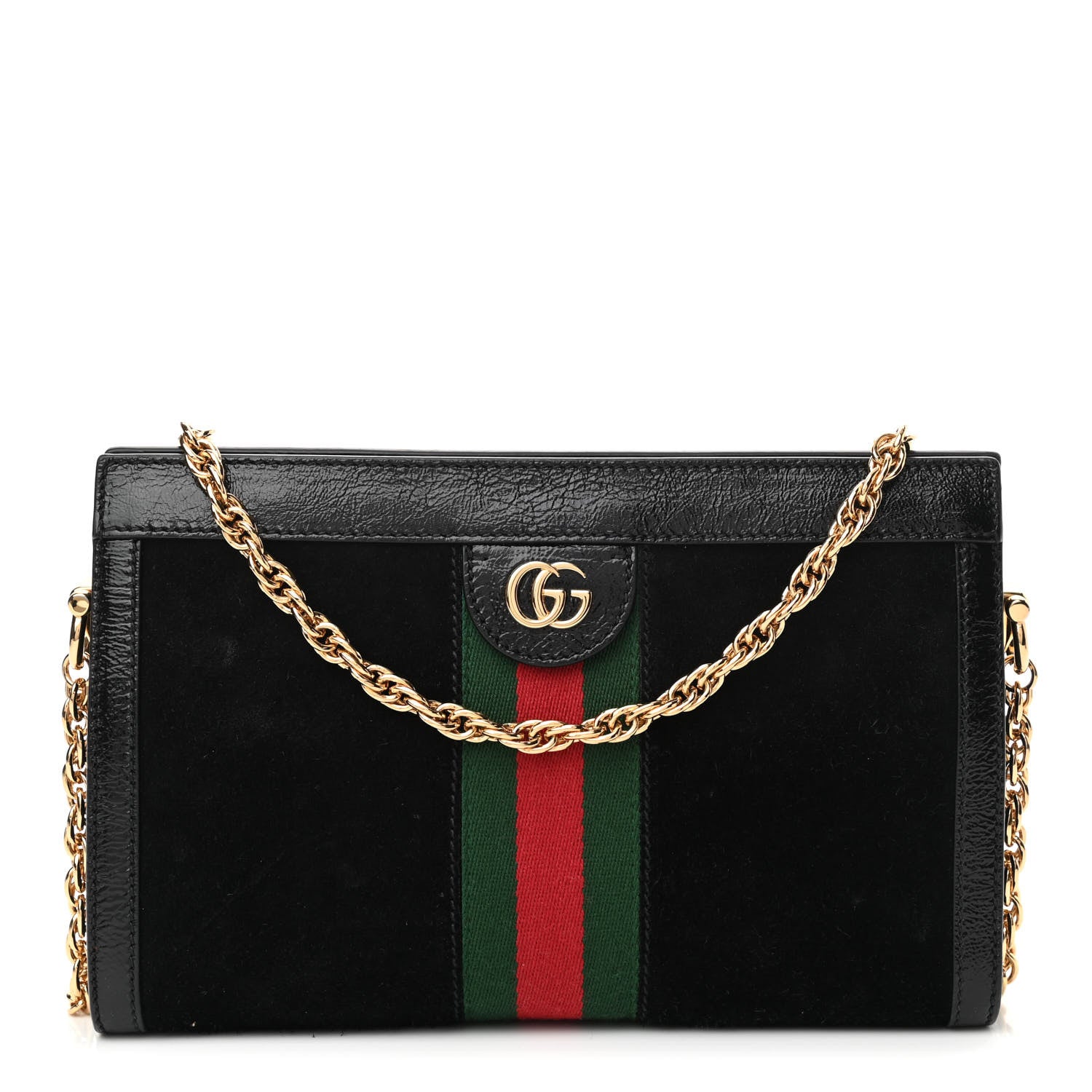Gucci Suede Patent GG Web Small Ophidia Chain Shoulder Bag Black 1 of 11