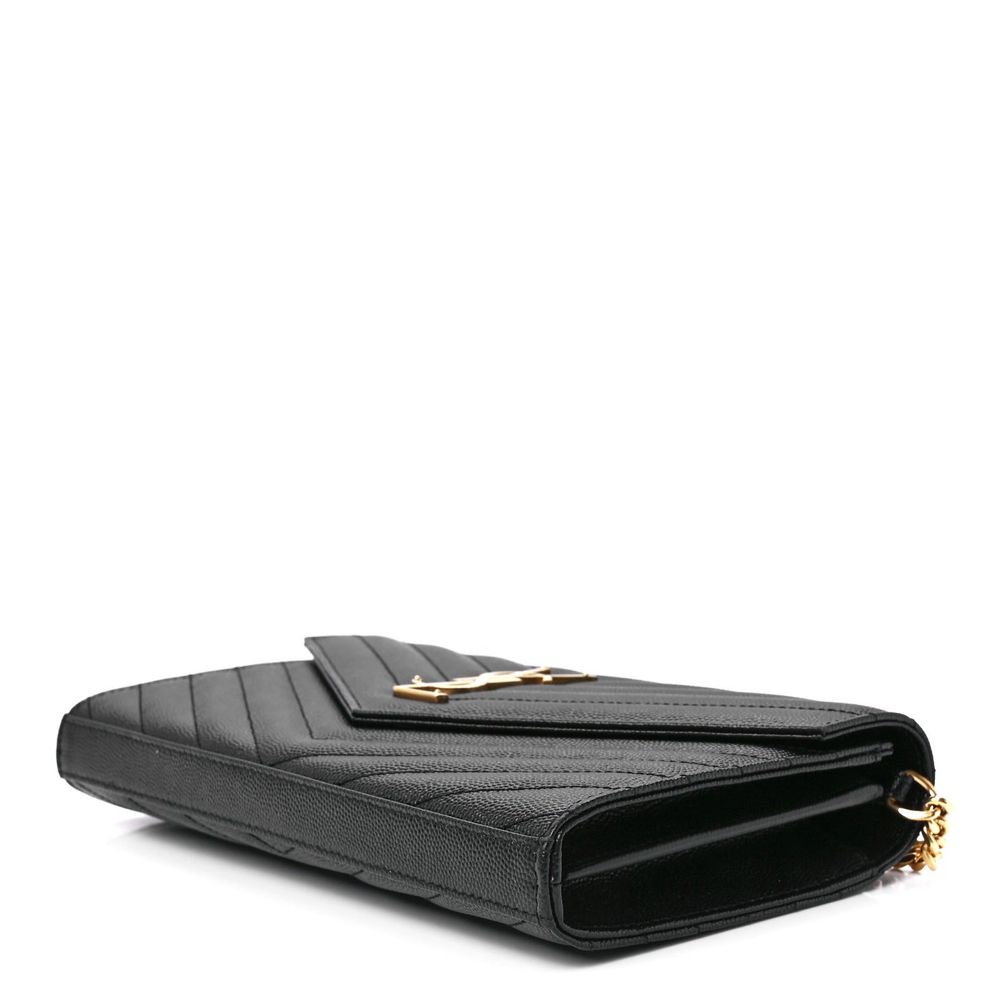 Grain De Poudre Matelasse Chevron Monogram Chain Wallet Black