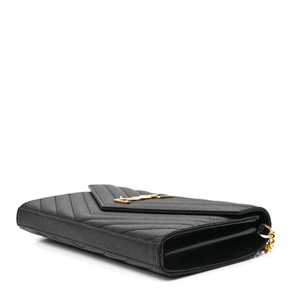 Saint Laurent Grain De Poudre Matelasse Chevron Monogram Chain Wallet Black 8 of 10