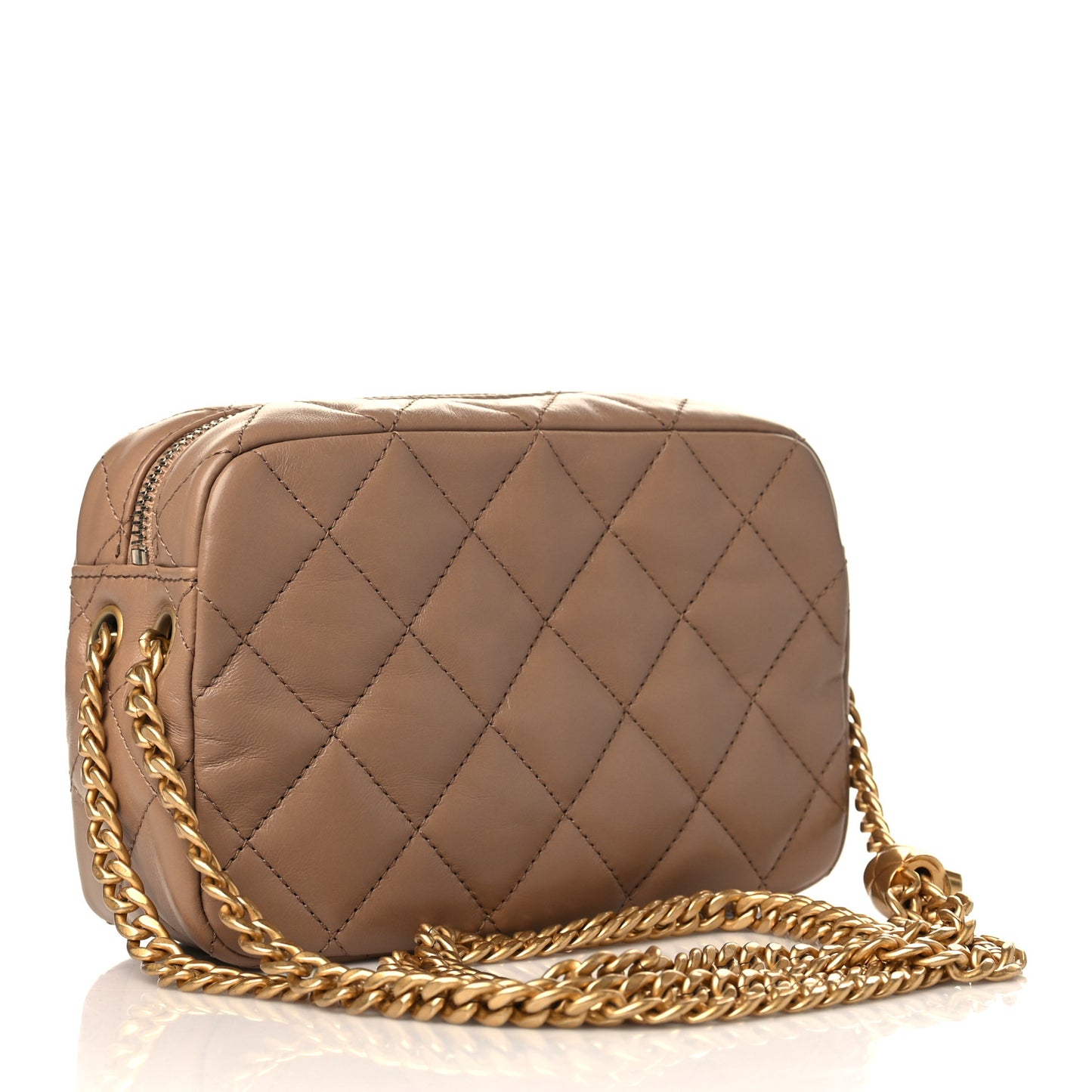 Lambskin Quilted Mini Pillow Crush Camera Case Beige