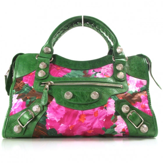 Agneau Canvas Floral Giant 21 Silver Hardware City Green GSH