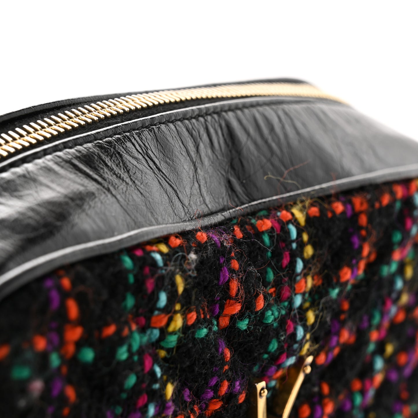 Tweed Calfskin Monogram Lou Camera Bag Black