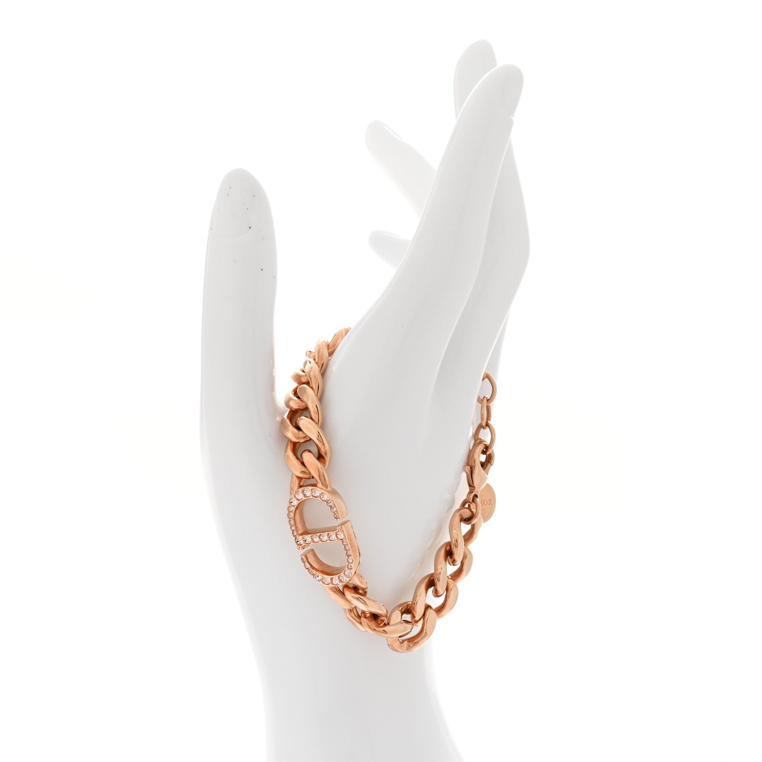 Christian Dior Metal Crystal CD Chain Link Bracelet Rose Gold 2 of 4