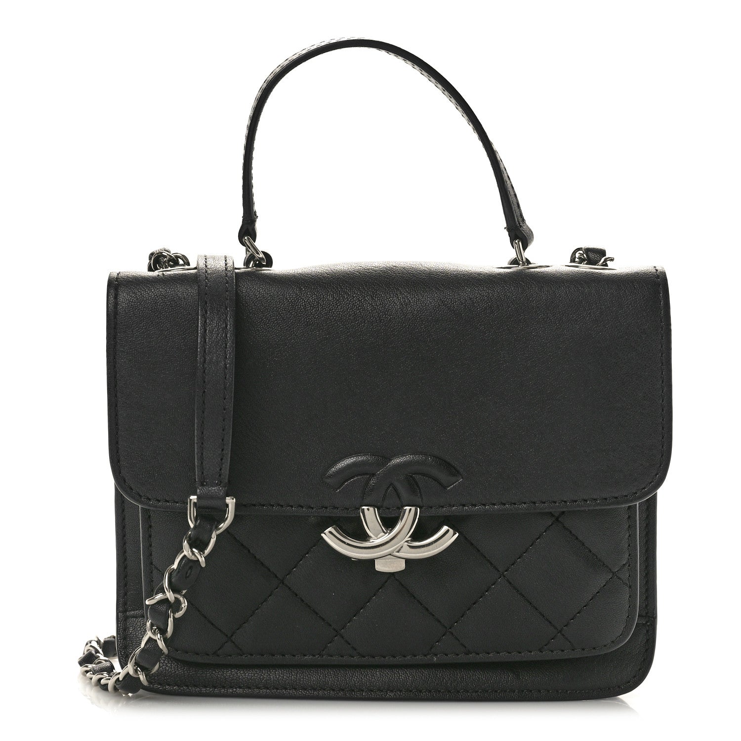 Chanel Grained Calfskin Quilted Small CC Box Top Handle Flap Black 1 of 10