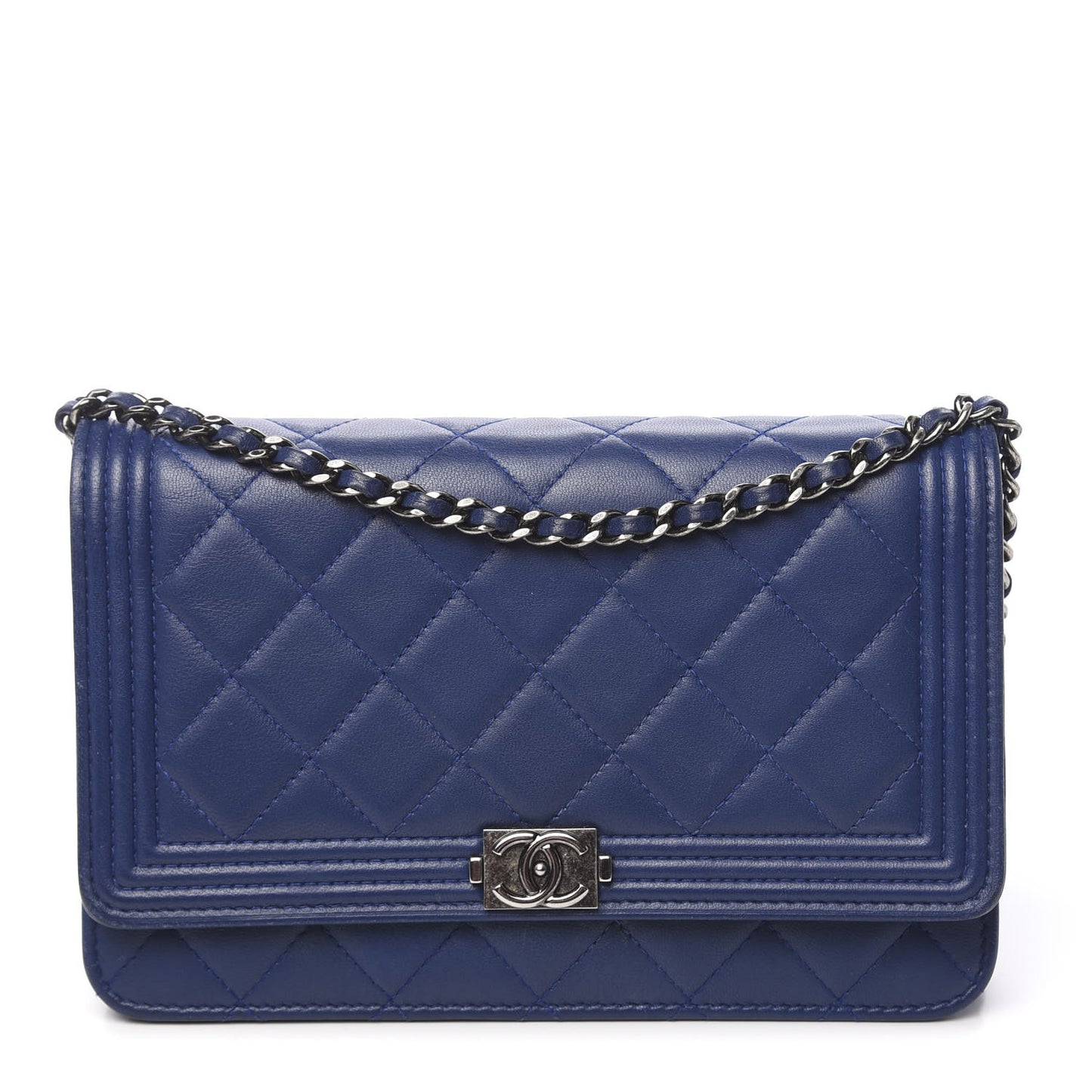 Lambskin Quilted Boy Wallet On Chain WOC Blue