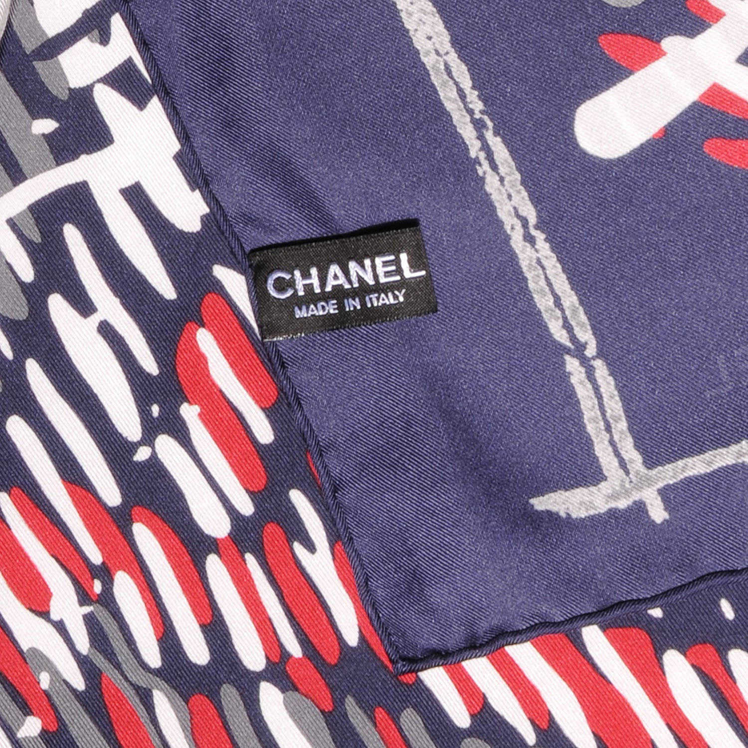 Chanel Silk CC Thistle Scarf Blue Red 4 of 5