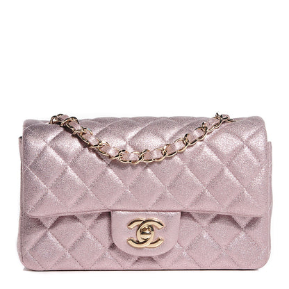 Chanel Metallic Goatskin Quilted Mini Rectangular Flap Pink 1 of 8