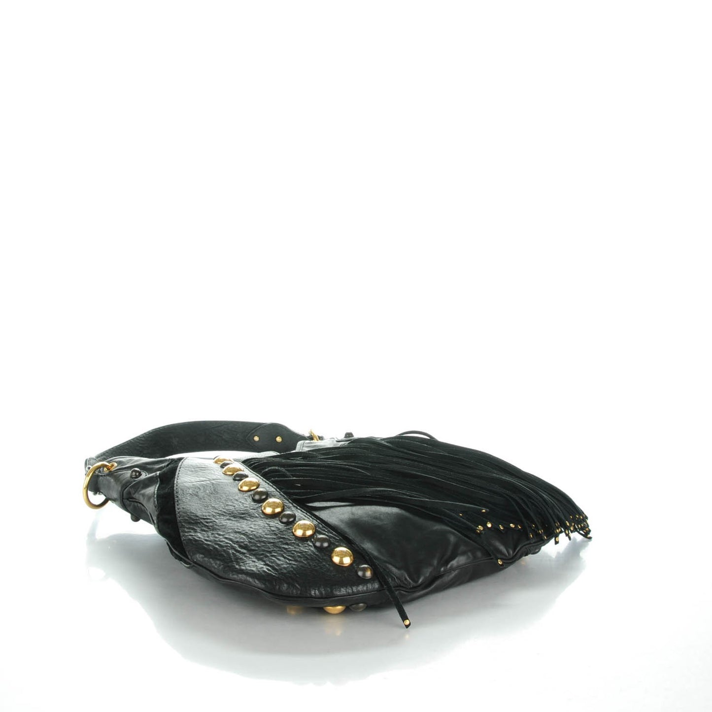 Calfskin Suede Fringe Babouska Hobo Black