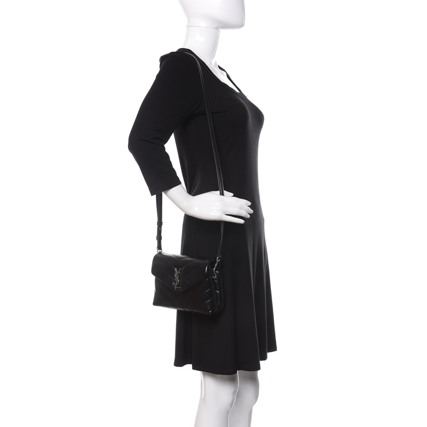 Calfskin Y Quilted Monogram Toy Loulou Crossbody Bag Black